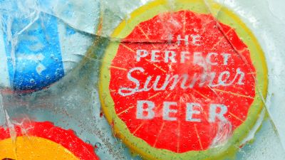 The Perfect Summer Beer, Bottle Cap, Ice Cold, Macro, Frozen, Vibrant
