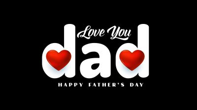 Love You Dad, Happy Fathers Day, Red hearts, Black background, 5K, 8K