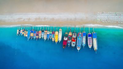 Boats, Photography, Beach, Aerial view, 5K
