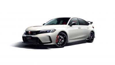 Honda Civic Type R, 2022, White cars, White background, 5K