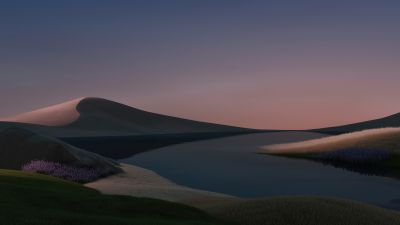 Desert, Landscape, Windows 11, Lake, Night, Evening, Sunset