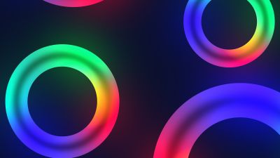 Circles, Colorful, Neon colors, Dark background
