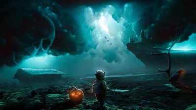 Little kid, Halloween Pumpkin, Surreal, Cute Halloween