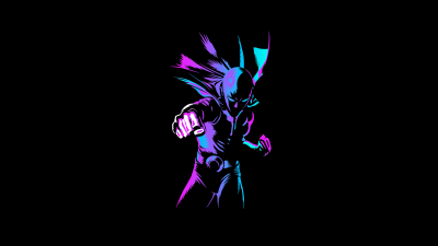 Saitama, Neon art, One Punch Man, Black background, AMOLED, 5K