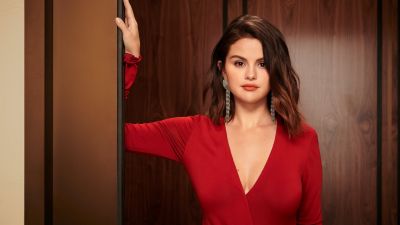 Selena Gomez, Red dress, Photoshoot, Portrait, Beautiful singer, Emmy Magazine