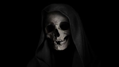 Grim Reaper, Skull, Black background, Scary, 5K