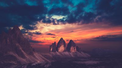 Sunset, Rock formations, Twilight, Mountains, Clouds, Landscape, 5K, 8K, Aesthetic