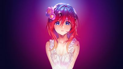 Anime girl, Sad, Pink background, Sad girl