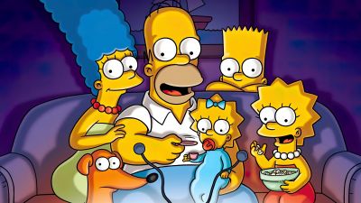 Simpson family, The Simpsons, Santa's Little Helper, Homer Simpson, Marge Simpson, Bart Simpson, Lisa Simpson, Maggie Simpson
