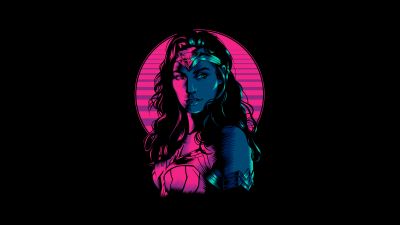 Wonder Woman 1984, Wonder Woman, Fan Art, Black background, Neon, 5K