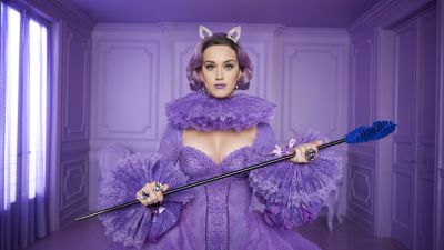 Katy Perry, American singer, Purple outfit, Purple background