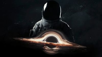 Astronaut, Cosmos, Gargantua black hole, Interstellar, Wormhole, 5K