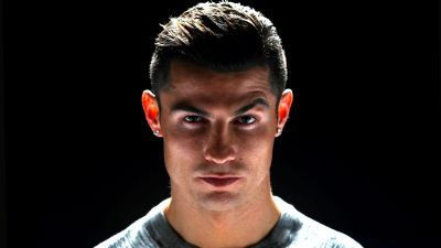 Cristiano Ronaldo, Face, AMOLED, 5K, Black background, Portugal football player, Portuguese soccer player