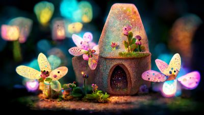 Fairy house, Bokeh Background, Midjourney, Magical forest, Colorful background