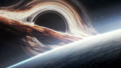 Gargantua black hole, Planet Earth, Cosmos, 5K