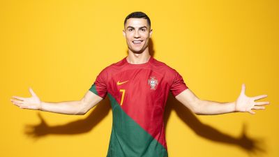 Cristiano Ronaldo, Yellow background, Portugal football player, Portuguese soccer player