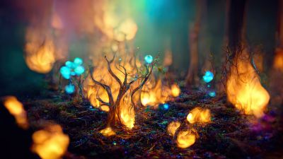 Magical forest, Whimsical plants, Bokeh Background, Colorful background, Midjourney