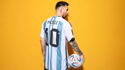 Lionel Messi, Football player, Argentine footballer, Yellow background, FIFA World Cup Qatar 2022, Soccer Player