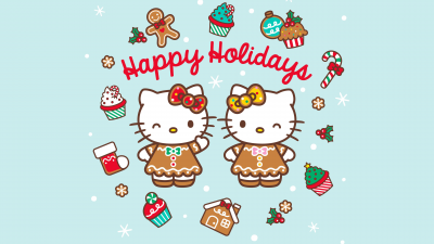 Happy holidays, Cute hello kitties, Christmas background, Hello Kitty background