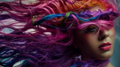 Colorful hair, Makeup, Woman, Girly backgrounds, 5K, 8K