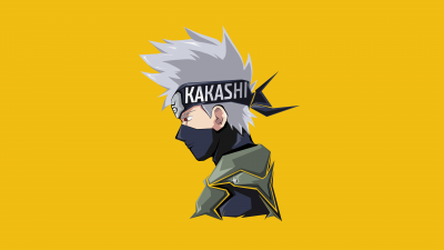 Kakashi Hatake, Naruto, Minimal art, Yellow background, 5K, 8K