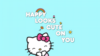 Happy looks cute on you, Hello kitty quotes, Cyan background, Hello Kitty background