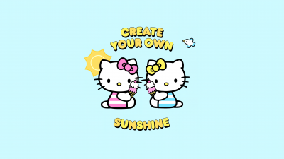 Create your own Sunshine, Cute hello kitties, Cyan background, Hello Kitty background