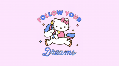 Follow your Dreams, Hello Kitty background, Magenta background, Unicorn