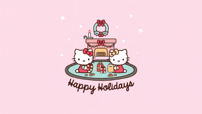 Happy holidays, Hello Kitty background, Christmas background, Christmas gifts, Sanrio