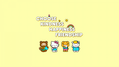 Choose Kindness, Choose Happiness, Choose Friendship, Cute hello kitties, Hello kitty quotes, Yellow background