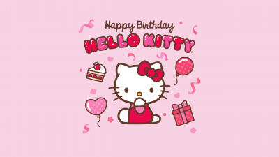 Happy Birthday, Hello Kitty background, Pink background, 5K