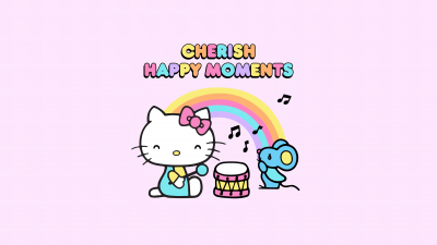 Cherish happy moments, Hello kitty quotes, Girly backgrounds, Rainbow, Hello Kitty background, Sanrio