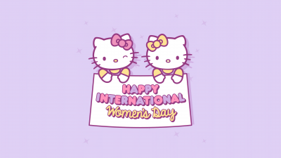 Happy Siblings Day, Cute hello kitties, Purple background, Hello Kitty background