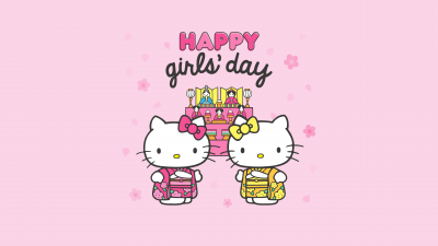 Happy girls day, Hello Kitty background, Pink background, 5K