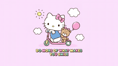 Smile, Happy things, Pink background, Hello Kitty, Sanrio