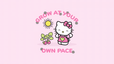 Grow at your pace, Hello kitty quotes, Pink background, Hello Kitty background