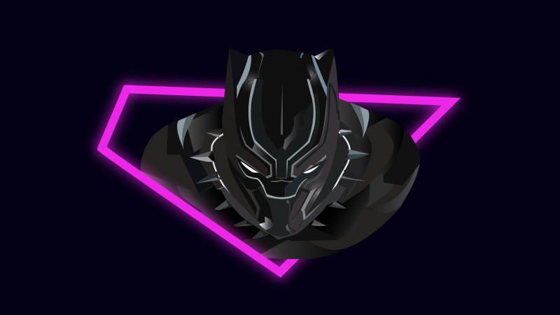 Black Panther, Neon background, Polygonal, Dark background, Wallpaper