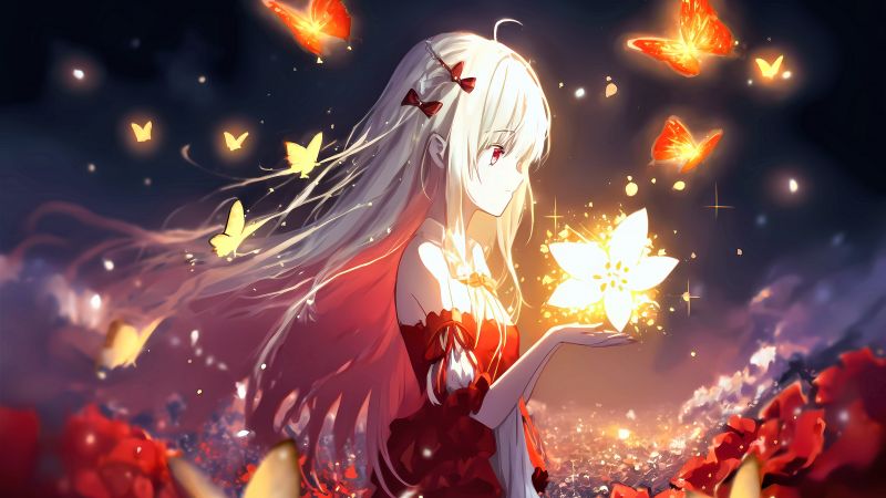 Anime girl, 5K, Butterflies, Surreal, Wallpaper