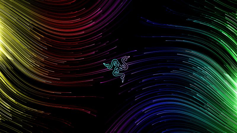 Waves, Colorful abstract, Dark background, Razer, Wallpaper