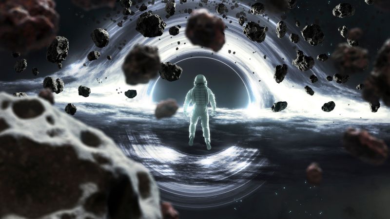 Astronaut, Gargantua black hole, Asteroids
