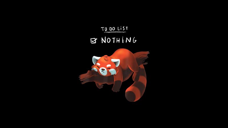 Todo list, Nothing, Red panda, Lazy, Kawaii panda, 5K, Black background