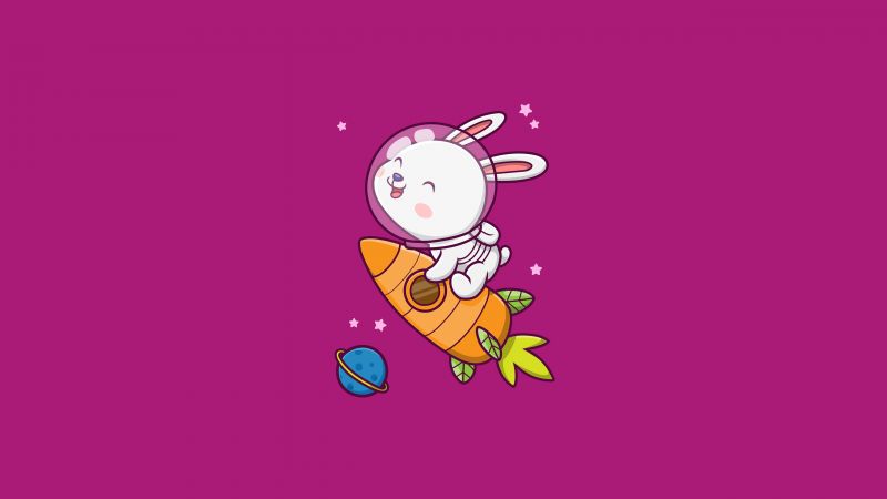 Cute rabbit, Kawaii astronaut, Cute bunny, 5K, Magenta background, Wallpaper
