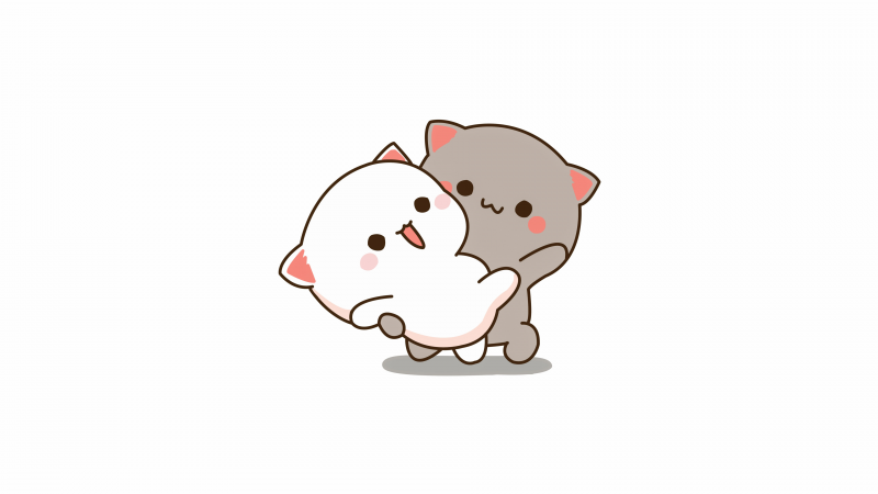 Kitty couple, Kawaii couple, Peach and Goma, Love couple, White background, Peach cat, Goma cat, Wallpaper
