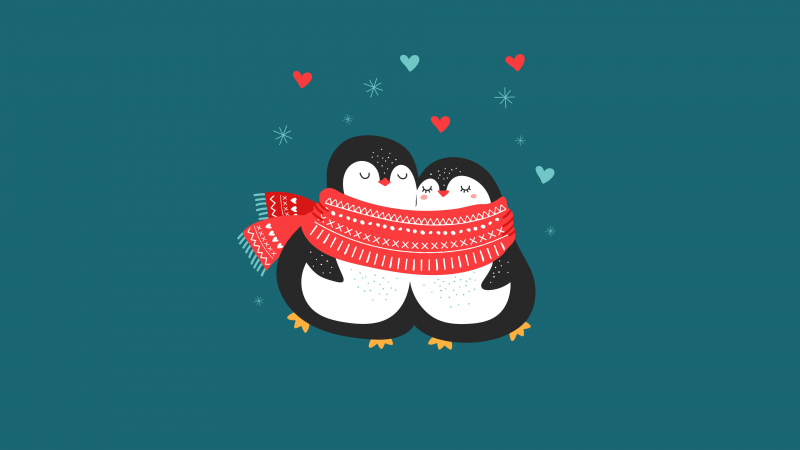 Cute couple, Penguin couple, Cute Christmas, Love hearts, Kawaii couple