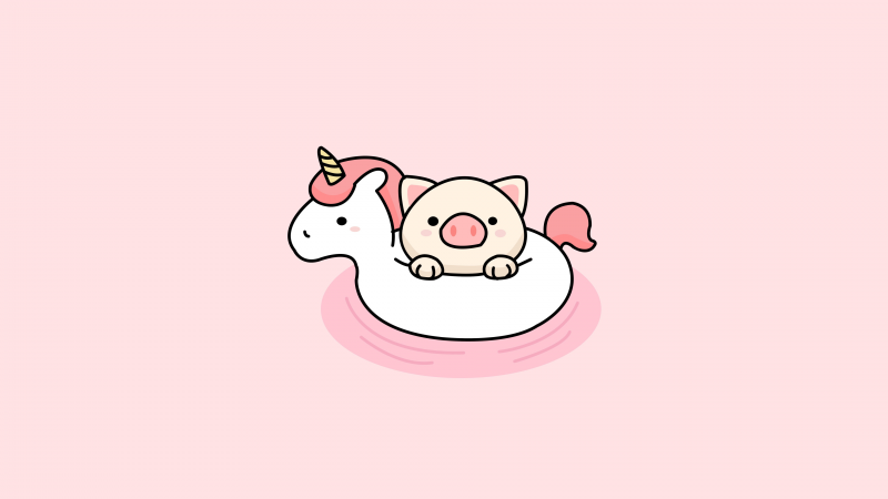 Kawaii unicorn, Cute unicorn, Kawaii pig, Pink background, Cartoon, Wallpaper