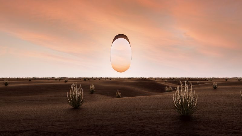 Surreal, Desert, Reflection, 3D, Glass, 5K, Dusk, Wallpaper