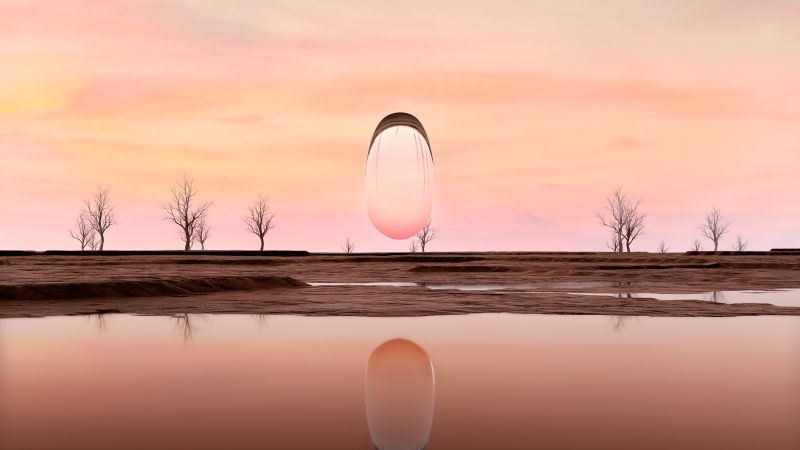 Surreal, Sunset, Reflection, 3D, Glass, 5K, Dusk, Wallpaper