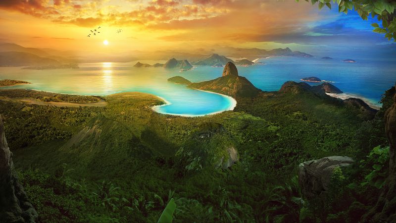 Rio de Janeiro, Scenery, Landscape, Sunrise, Morning, Scenic, Aerial view, Panorama, Forest, Rio, Summer, Wallpaper