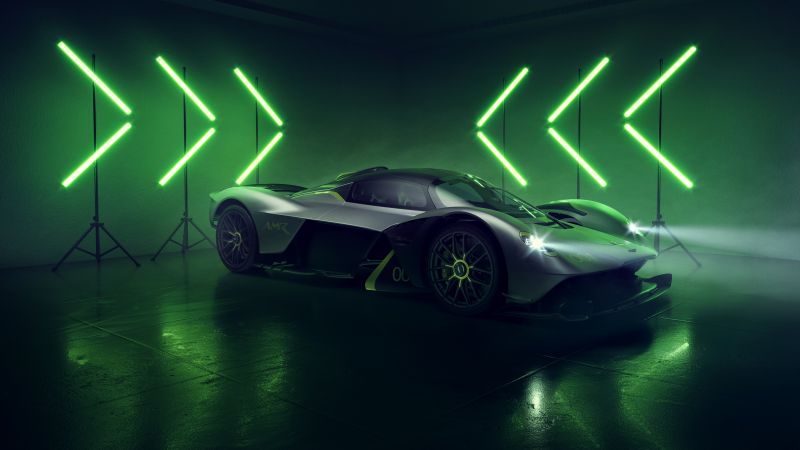 Aston Martin Valkyrie AMR Pro, 5K, Hypercars, Hybrid sports car, 5K, Neon background, Dark aesthetic, 5K, Wallpaper