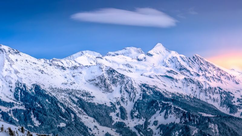 Mountains, Winter, Kleine Scheidegg, Mountain range, Glacier, Sunrise, Ice, Peak, Switzerland, 5K, 8K, Wallpaper